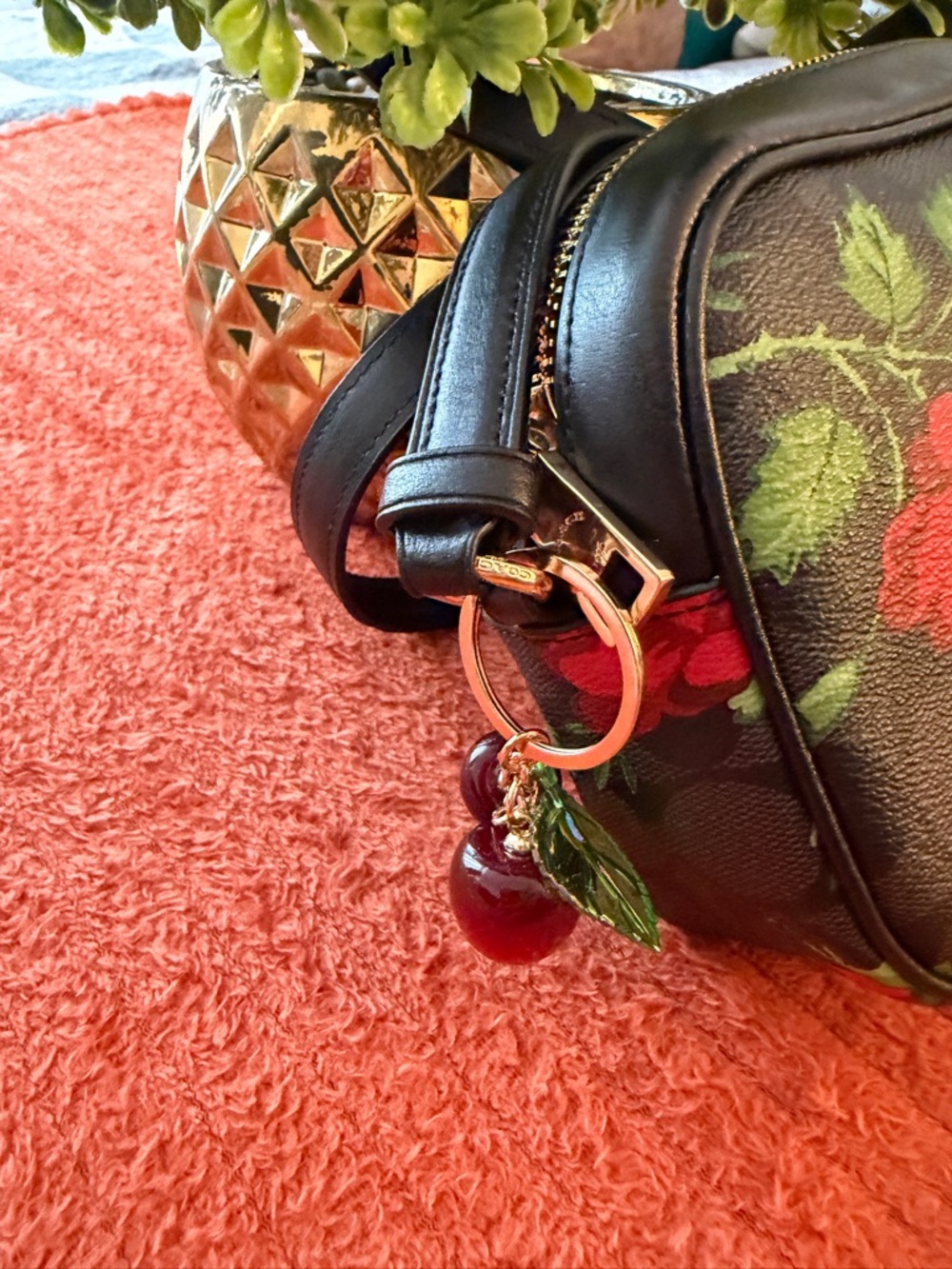 Coach Black Floral Crossbody Bag with Red Roses - Picture 6 of 15